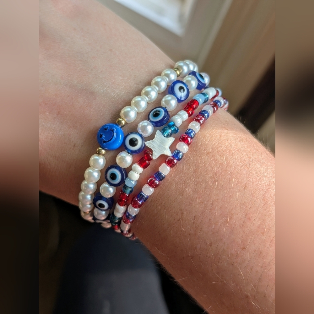 Patriotic Beaded Bracelet Set Of 4